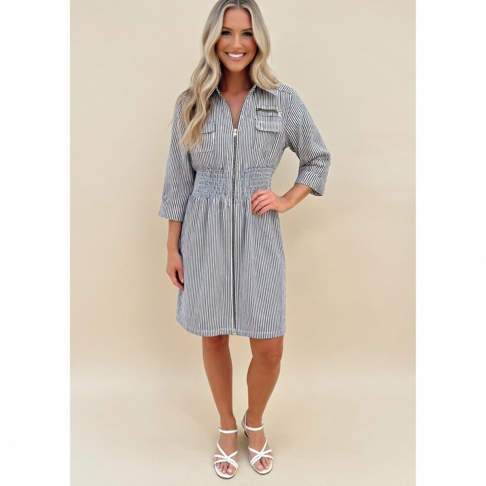 Striped Blue and White Shirt Dress